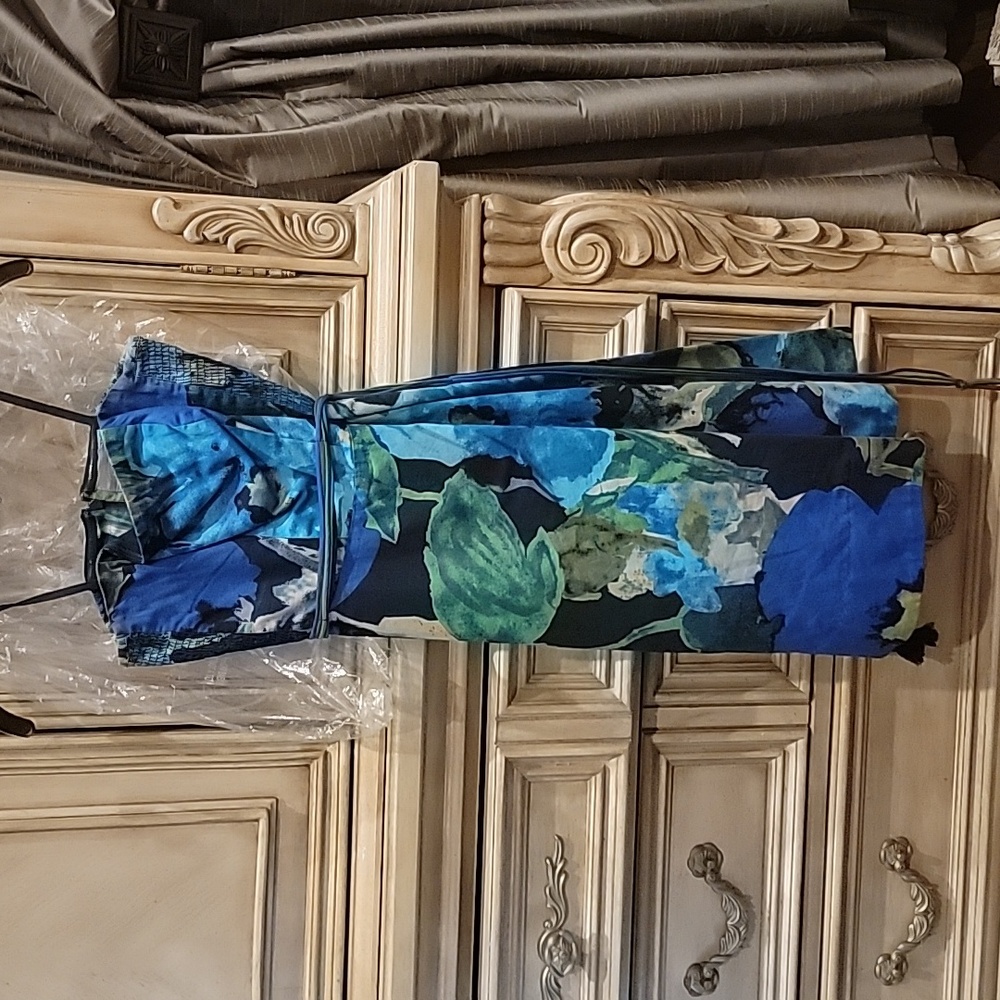 Anthropolgie Bule Strapless Floral Dress